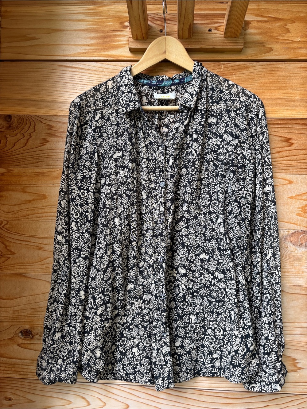 Anthropologie Hei Hei 100% Cotton Floral Button Front Blouse Roll Tab Sleeves